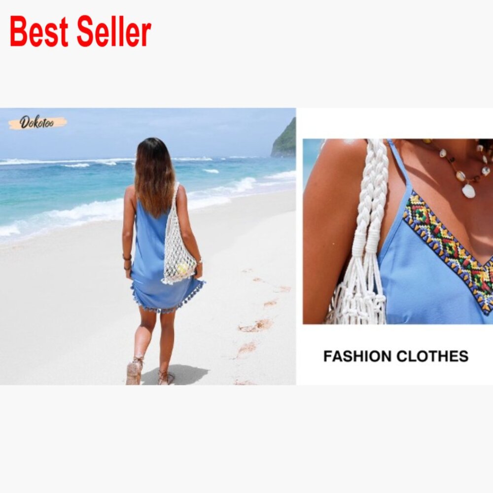 Polyester V-Neck Spaghetti Strap Embroidered Sund… - image 7